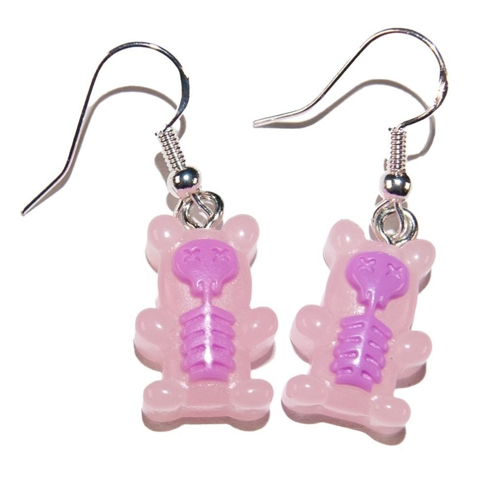 Skeleton Gummy Bear Earrings Pastel Pink bone Hypoallergenic 925